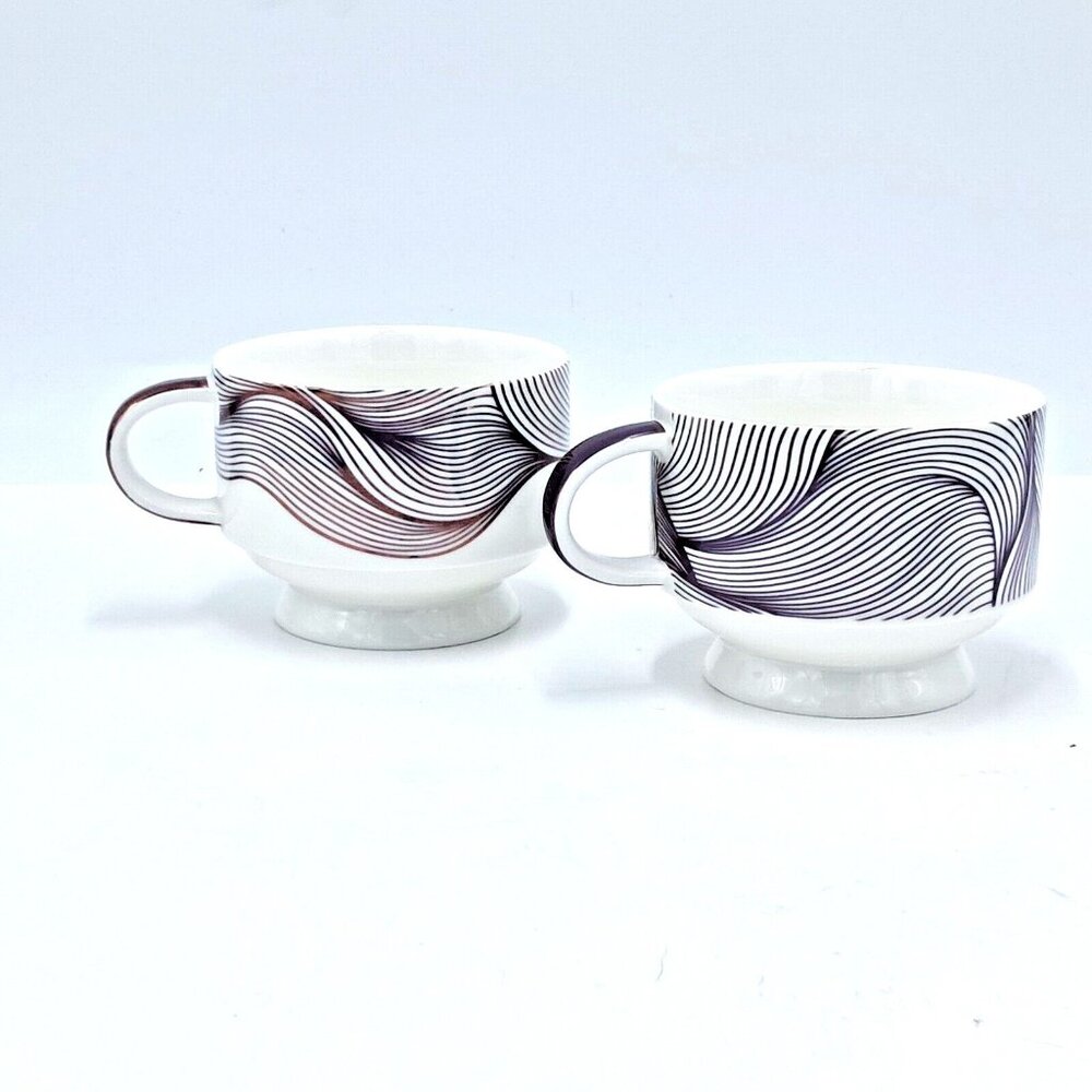 Davids Tea Geometric Wave Design Set of 2 Mugs Stackable Purple Waves Stemmed